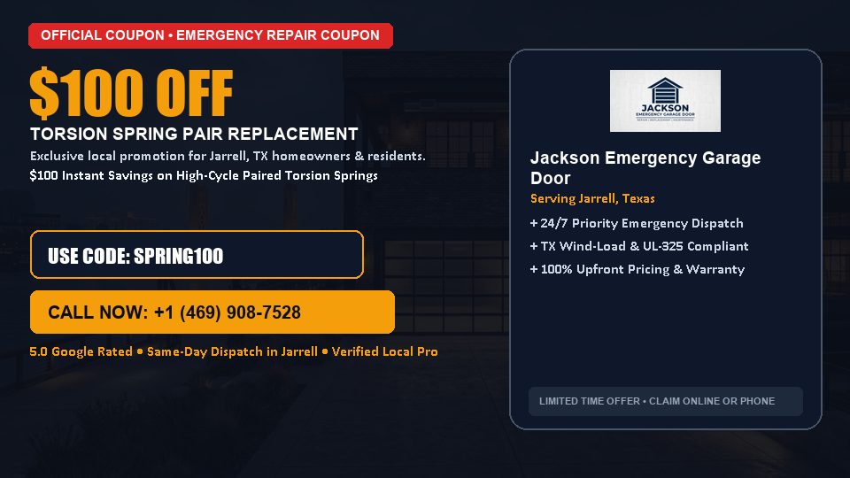 $100 OFF Dual High-Cycle Torsion Spring Replacement in Jarrell, TX - Jackson Emergency Garage Door