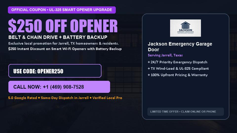 $250 OFF Smart Wi-Fi Garage Door Opener Installation in Jarrell, TX - Jackson Emergency Garage Door
